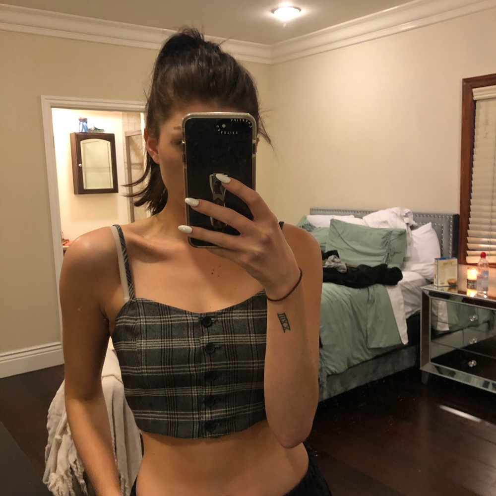 plaid button up crop top